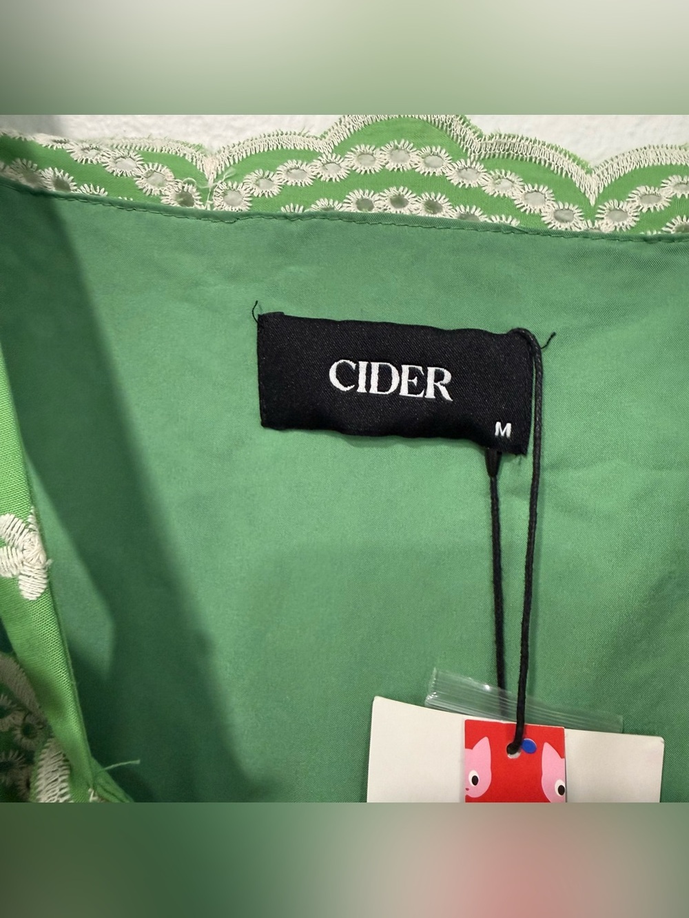 Cider Green White Square Neck Eyelet Embroidered Maxi Dress M - Picture 4 of 6